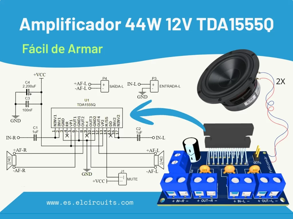 Ampllficador-44W-12V-TDA1555Q